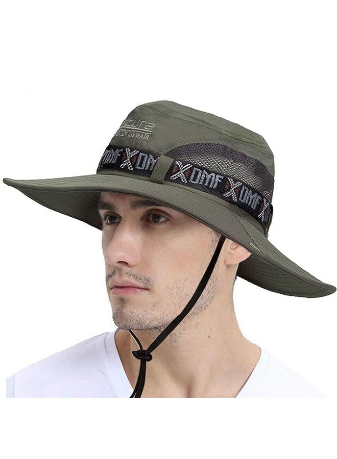 GUSTAVE Synthetic Summer Outdoor Sun Protection Round Cap Wide Brim Summer Hat For Fishing Hiking, Camping & Outdoor Adventures With Mesh Upf 50 Protection For Men & Women Army Green, Free Size - Image 1