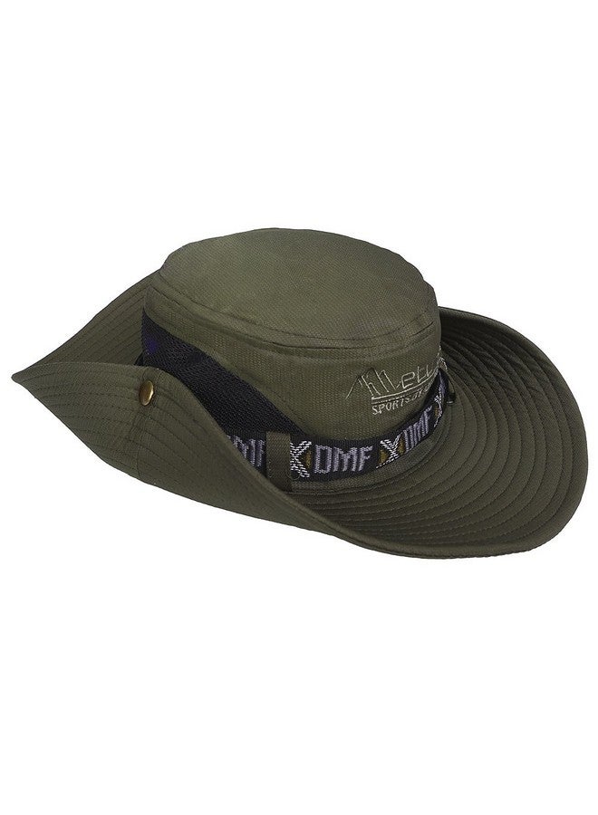 GUSTAVE Synthetic Summer Outdoor Sun Protection Round Cap Wide Brim Summer Hat For Fishing Hiking, Camping & Outdoor Adventures With Mesh Upf 50 Protection For Men & Women Army Green, Free Size - Image 4