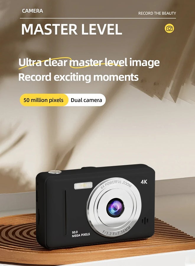 Generic 4K HD CCD digital camera, intelligent anti-shake 8x zoom, dual camera flash, 50MP HD pixels, retro camera auto focus, free 128GB card and card reader  - Image 2