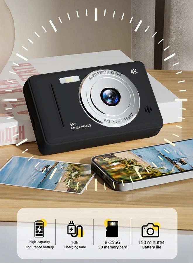 Generic 4K HD CCD digital camera, intelligent anti-shake 8x zoom, dual camera flash, 50MP HD pixels, retro camera auto focus, free 128GB card and card reader  - Image 3