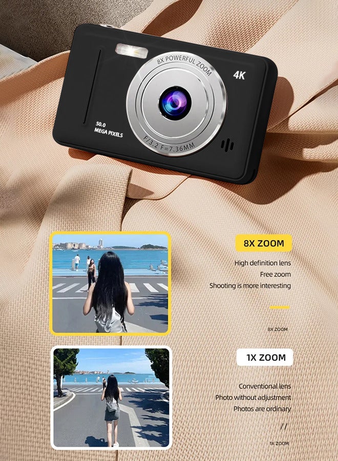 Generic 4K HD CCD digital camera, intelligent anti-shake 8x zoom, dual camera flash, 50MP HD pixels, retro camera auto focus, free 128GB card and card reader  - Image 4
