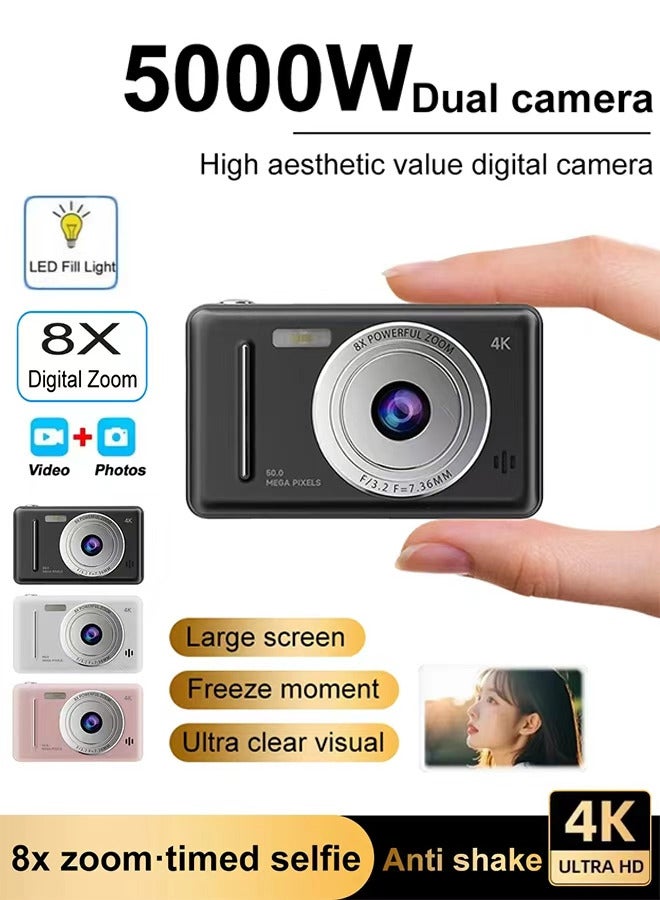 Generic 4K HD CCD digital camera, intelligent anti-shake 8x zoom, dual camera flash, 50MP HD pixels, retro camera auto focus, free 128GB card and card reader - Image 2