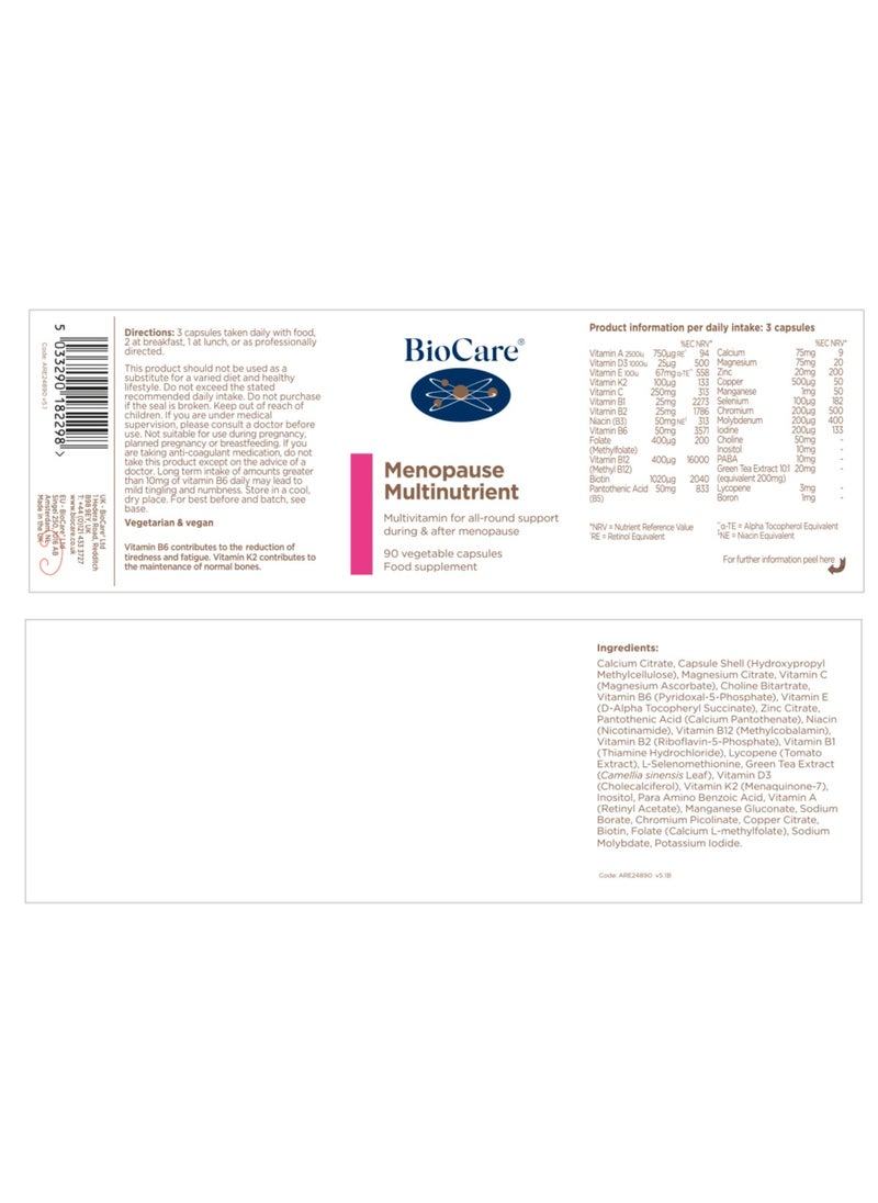 Biocare - Menopause Multinutrient Multivitamins for all-round Support During And After Menopause 90 Vegetable Capsules Food Supplement - Image 1