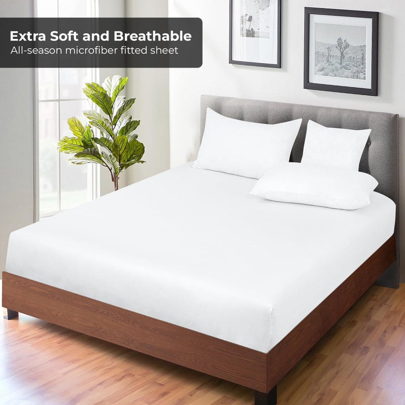 Royale Linens Fitted Sheet Queen - Ultra Soft 1800 Brushed Microfiber - Hotel Luxury Bottom Sheets - Wrinkle Free & Fade Resistant - Deep Pocket Fitted Sheet Only (Queen, White) - Image 4