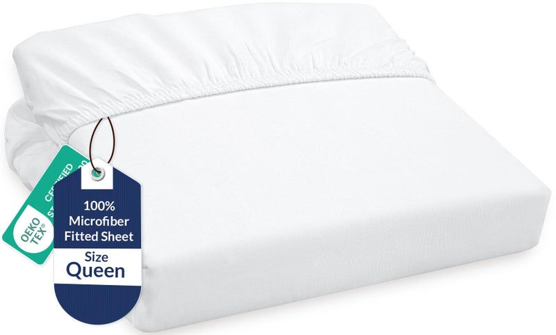 Royale Linens Fitted Sheet Queen - Ultra Soft 1800 Brushed Microfiber - Hotel Luxury Bottom Sheets - Wrinkle Free & Fade Resistant - Deep Pocket Fitted Sheet Only (Queen, White) - Image 1