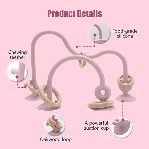 zeeloopbee High Chair Toys with Suction Cups for Infant ToddlersFood Grade Silicone Teething Toy for Kids 6 9 12 18 MInteractive Toys for 1 Year OldPerfect for Travel and RestaurantPink - Image 5