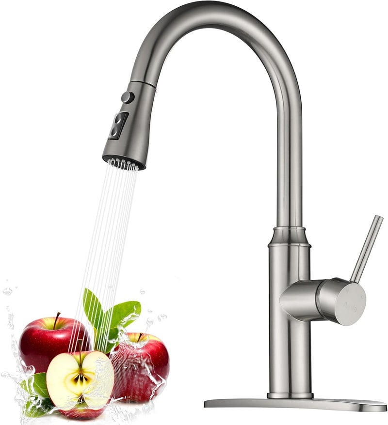 Arofa Kitchen Faucet with Pull Down Sprayer, Brushed Nickel Kitchen Sink Faucet 1-3 Hole Single Handle High Arc Stainless Steel Commercial Modern Kitchen Faucets for RV/Laundry/Outdoor/Farmhouse Sink - Image 1