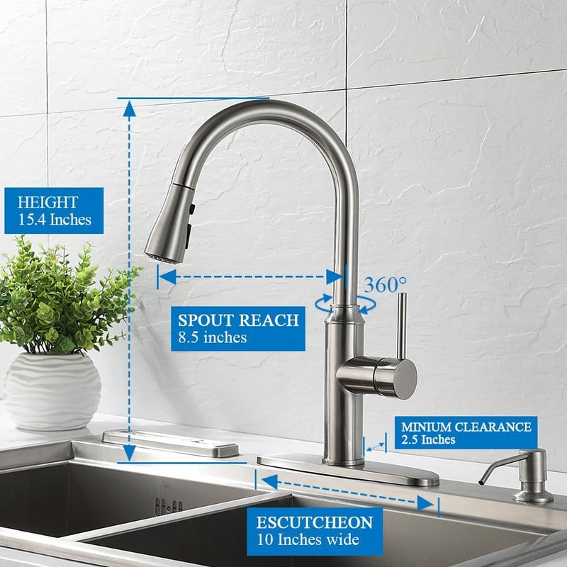 Arofa Kitchen Faucet with Pull Down Sprayer, Brushed Nickel Kitchen Sink Faucet 1-3 Hole Single Handle High Arc Stainless Steel Commercial Modern Kitchen Faucets for RV/Laundry/Outdoor/Farmhouse Sink - Image 2
