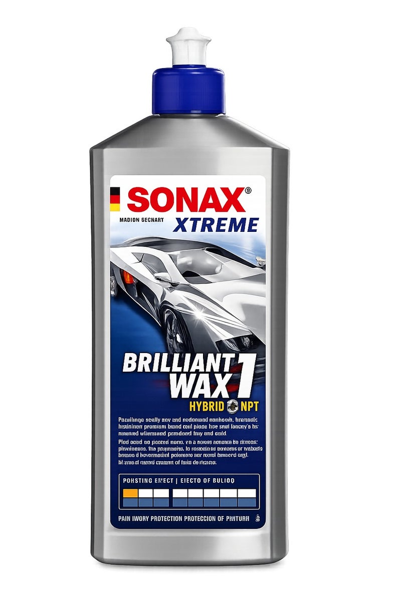 سونكس ملمع وحامي الطلاء SONAX XTREME Brilliant Wax 1 Hybrid NPT – لمعان فائق، حماية تدوم طويلاً، وخصائص طاردة للماء. مناسب للسيارات وسيارات الدفع الرباعي والدراجات النارية؛ فعال مع الطلاء الشفاف (Clear Coat) والمعدني (Metallic) والصلب (Solid)؛ يخفي الخدوش البسيطة ويوفر حماية للسطح. العبوة: 500 مل. - Image 1
