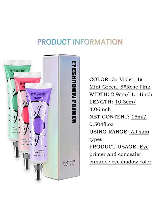 LOKFAR 3 Pack Matte Eyeshadow Primer for Oily Lids No Crease Violet Green Pink Color Eye Makeup Eye Primer Base Waterproof & Smudge-proof & Long Lasting Cream Liquid Eye-shadow for All Shadows (Set D) - Image 2