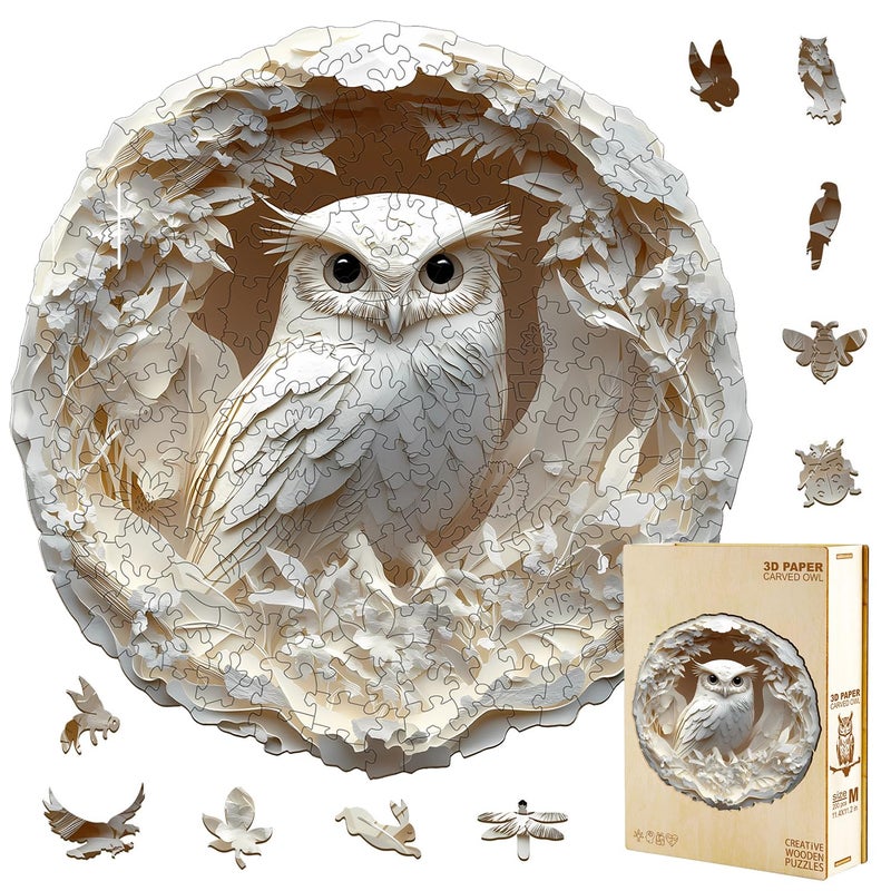 Jollitot Wooden Puzzles Adults 3D Paper Carved Owl Puzzle 200 Pieces Unique Animal Shaped Wood Challenging Jigsaw Puzzles Gifts for Adults 114x113in - Image 3