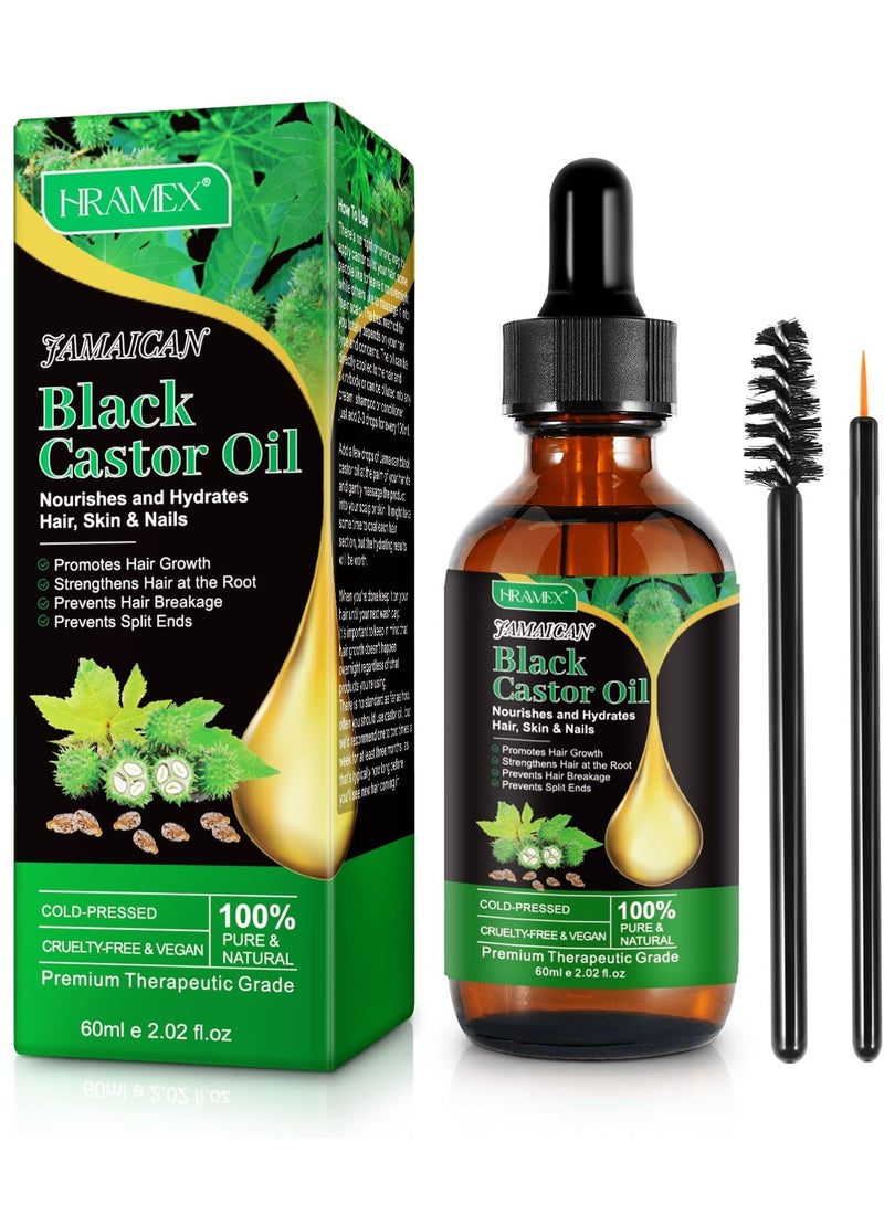 HRAMEX 60ml Jamaican Black Cold Pressed Castor Oil for Hair and Skin Care Eyelashes and Eyebrows Hair Loss & Dry Damaged Hair Nourishment Scalp Stimulates Hair Growth for Men & Women - Image 2