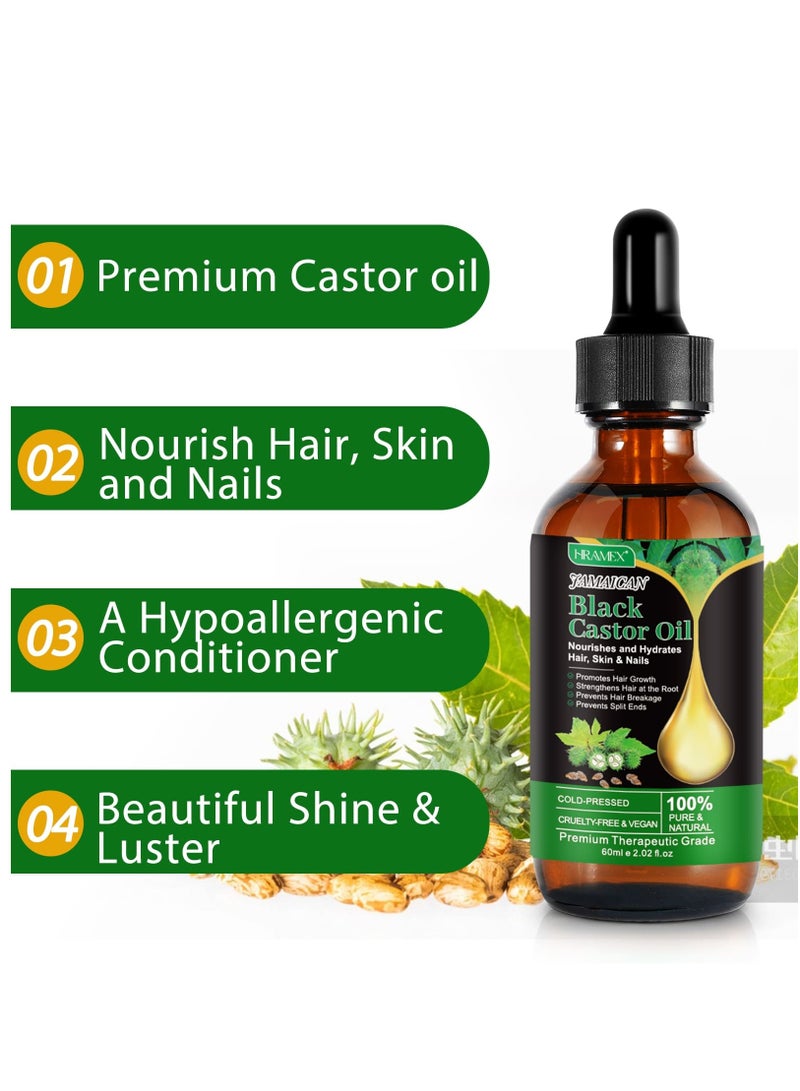 HRAMEX 60ml Jamaican Black Cold Pressed Castor Oil for Hair and Skin Care Eyelashes and Eyebrows Hair Loss & Dry Damaged Hair Nourishment Scalp Stimulates Hair Growth for Men & Women - Image 4