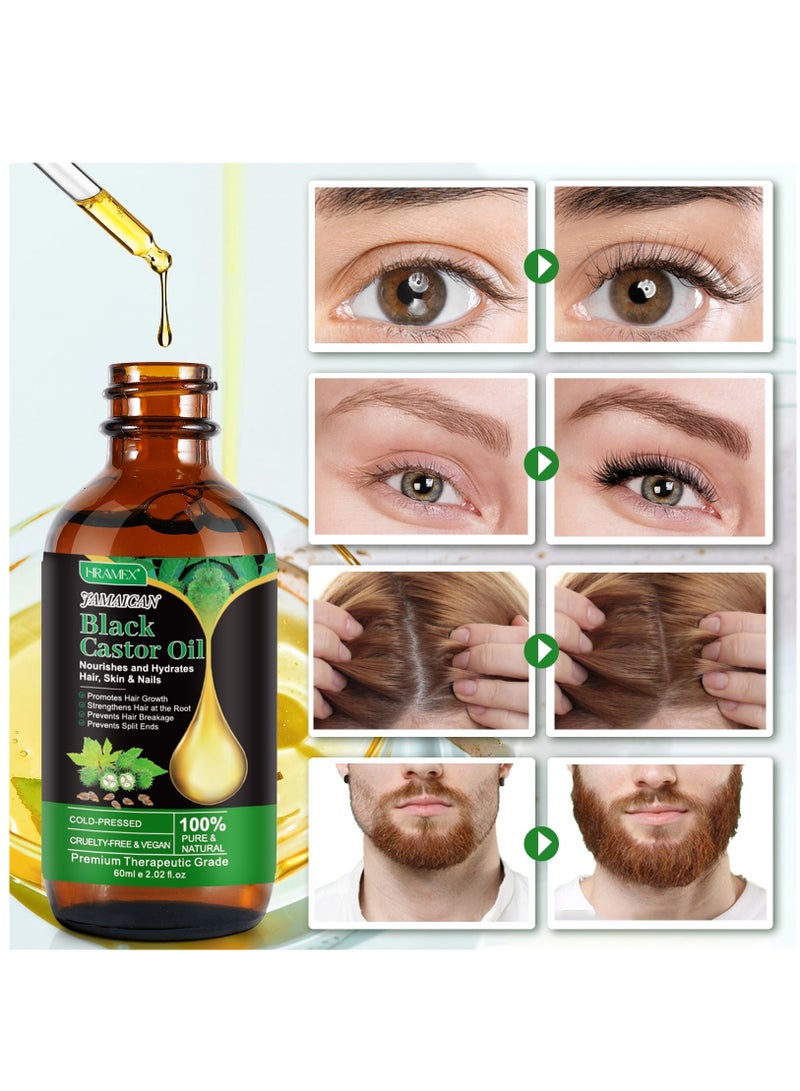 HRAMEX 60ml Jamaican Black Cold Pressed Castor Oil for Hair and Skin Care Eyelashes and Eyebrows Hair Loss & Dry Damaged Hair Nourishment Scalp Stimulates Hair Growth for Men & Women - Image 3