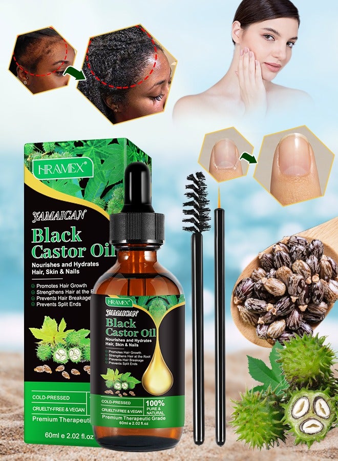 HRAMEX 60ml Jamaican Black Cold Pressed Castor Oil for Hair and Skin Care Eyelashes and Eyebrows Hair Loss & Dry Damaged Hair Nourishment Scalp Stimulates Hair Growth for Men & Women - Image 1