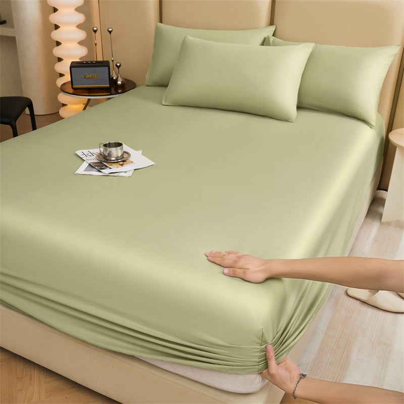 Pure Cotton Bed, All-Cotton Bed Cover, Fitted Sheet Style, Light Luxury Solid Color Twill Protective Cover, Suitable For All Seasons, Dustproof, Non-Slip, Three-Piece Set - Image 2
