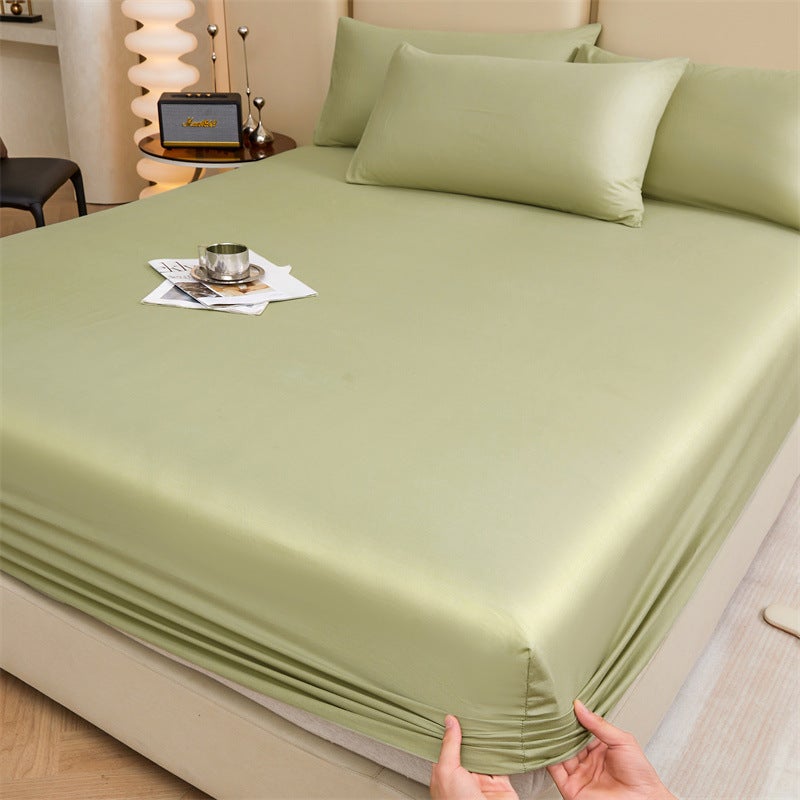 Pure Cotton Bed, All-Cotton Bed Cover, Fitted Sheet Style, Light Luxury Solid Color Twill Protective Cover, Suitable For All Seasons, Dustproof, Non-Slip, Three-Piece Set - Image 1