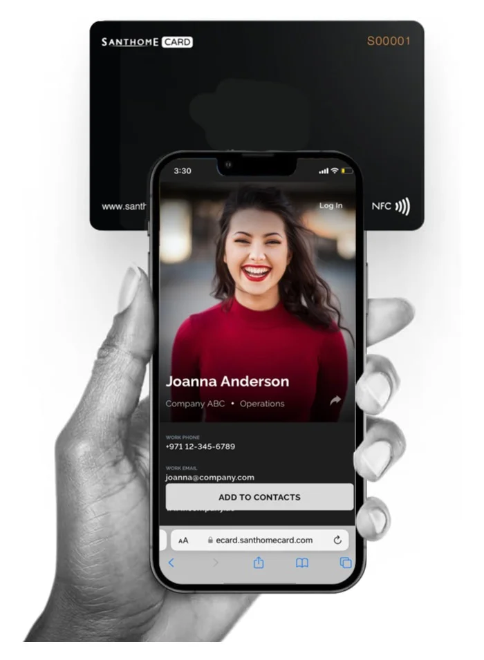 سانثوم بطاقة عمل رقمية ذكية بتقنية NFC للاتصال الفوري والوسائط الاجتماعية iOS وAndroid بطاقة عمل إلكترونية باللون الأسود