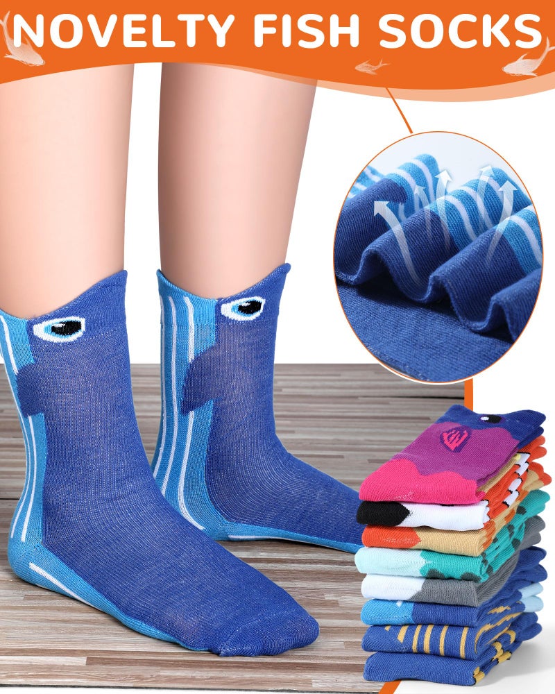 Bunnycool 8 Pairs Funny Fish Socks for Kids Crazy Clownfish Silly Socks Day Wacky Cotton Crew Boys Girls Novelty Gift(7-10 Years) - Image 4