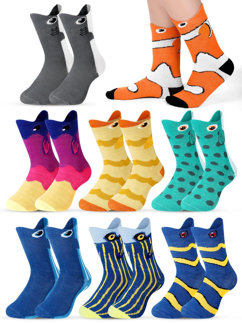 Bunnycool 8 Pairs Funny Fish Socks for Kids Crazy Clownfish Silly Socks Day Wacky Cotton Crew Boys Girls Novelty Gift(7-10 Years) - Image 1