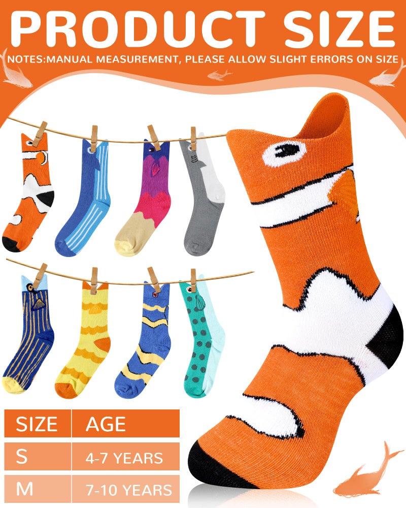 Bunnycool 8 Pairs Funny Fish Socks for Kids Crazy Clownfish Silly Socks Day Wacky Cotton Crew Boys Girls Novelty Gift(7-10 Years) - Image 3