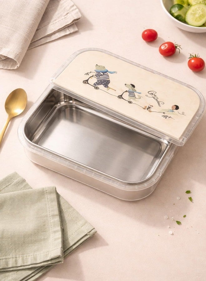 RIVUGJA Stainless Steel Lunch Box with Cartoon Printed Lid – Leak-Resistant, Food-Grade Lunch Container for Kids & Adults - Image 3