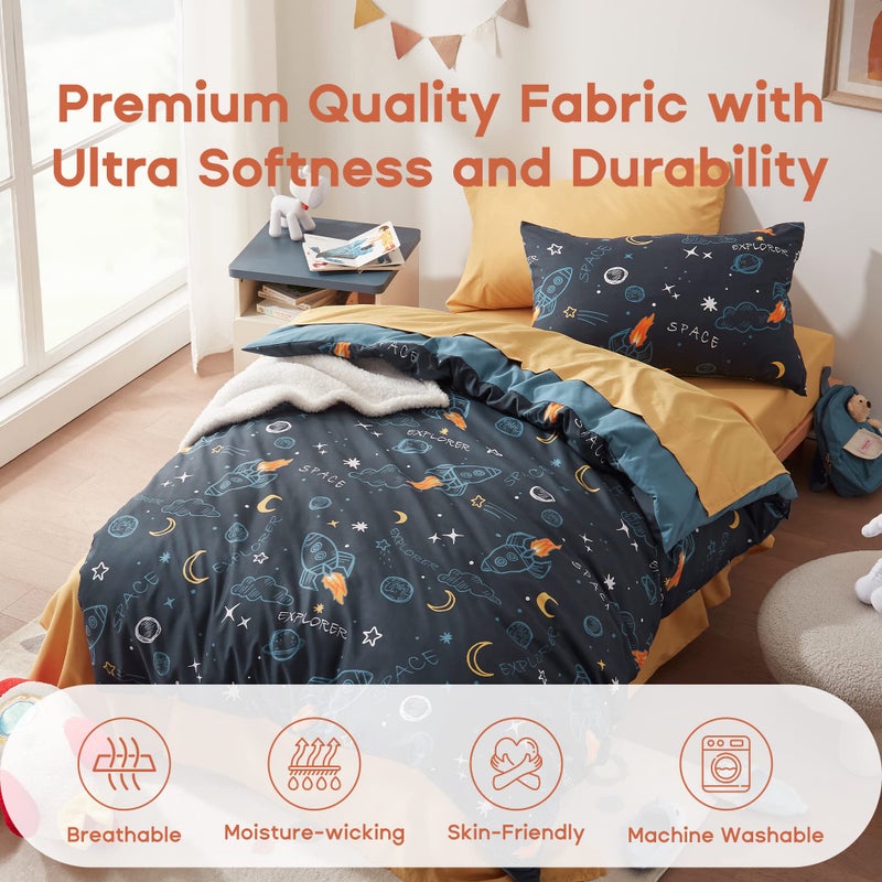Sonive Sonive Duvet Cover Set for Babies Cot Toddler 100x135cm+40x60cm Microfibre Bedding Set Rockets Clouds Moon Stars Earth, Space rocket, 1 Duvet Cover and 1 Baby Pillow Sham, blue, Space Rocket - Image 2