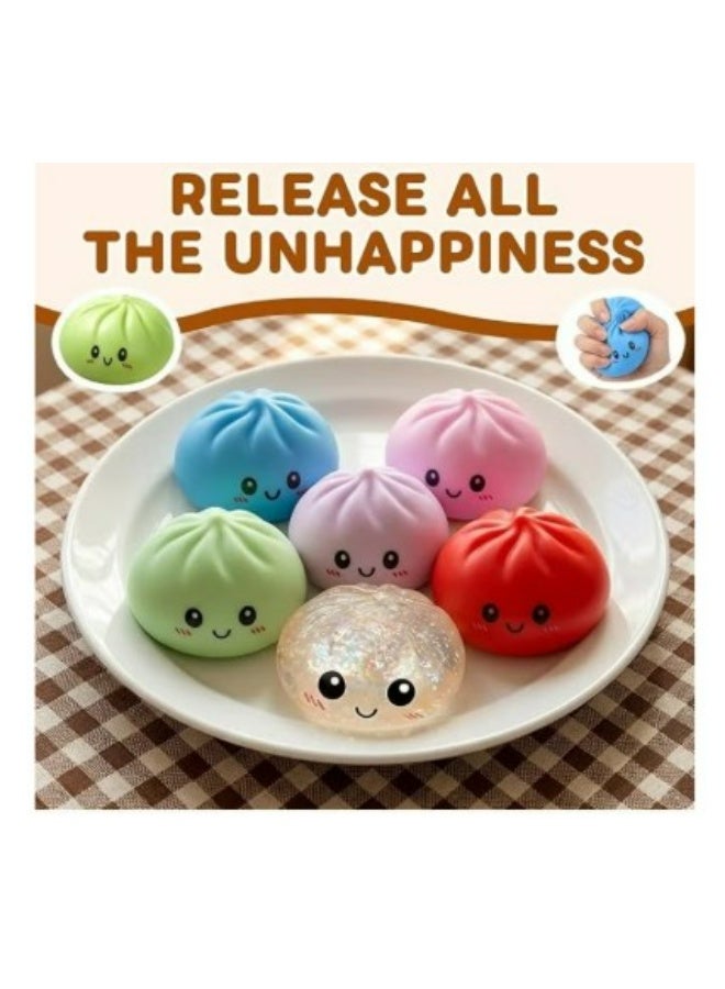 squishy 3 Pcs Glitter Dumpling Squishy, Dumpling Squishies, Mystery Box, Colorful Dumpling Stress Balls Fidget, Jumbo Squishy Toy with Steamer Box, Soft Squeeze Decompression Dough (Glitter Mystery color) - Image 2