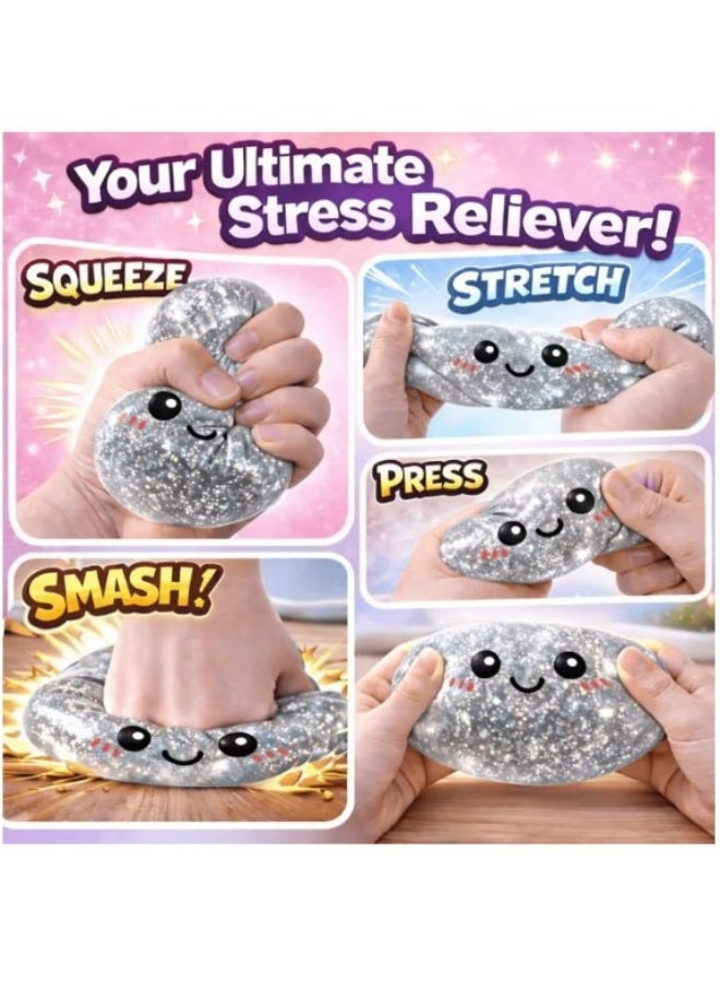 squishy 3 Pcs Glitter Dumpling Squishy, Dumpling Squishies, Mystery Box, Colorful Dumpling Stress Balls Fidget, Jumbo Squishy Toy with Steamer Box, Soft Squeeze Decompression Dough (Glitter Mystery color) - Image 4