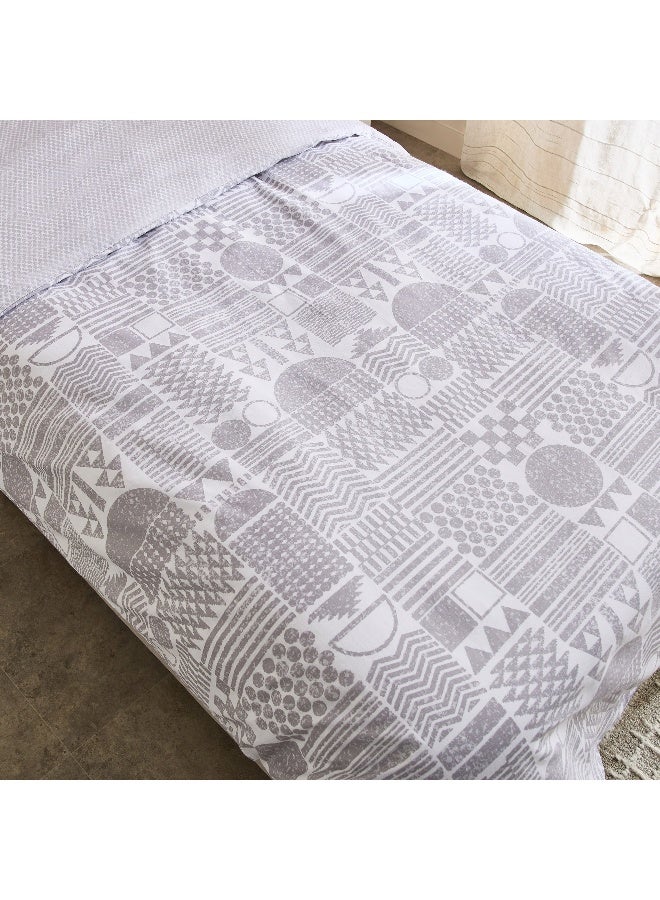 Home Box Geometric Grey Cotton Duvet Cover Set for Kids - Image 4