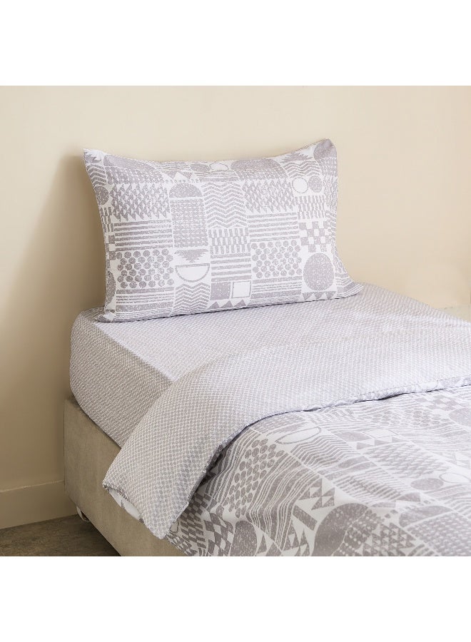 Home Box Geometric Grey Cotton Duvet Cover Set for Kids - Image 1