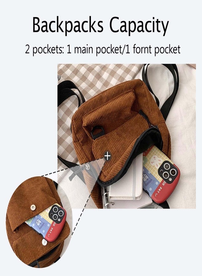 Corduroy Mini Backpack for Womens and Girls, Women's Small Backpack Casual Corduroy Backpacks Fashion Cute Backpacks Purse (Solid, Beige) - Image 3