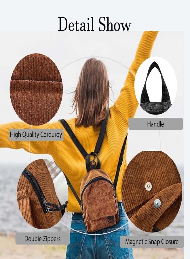 Corduroy Mini Backpack for Womens and Girls, Women's Small Backpack Casual Corduroy Backpacks Fashion Cute Backpacks Purse (Solid, Beige) - Image 5