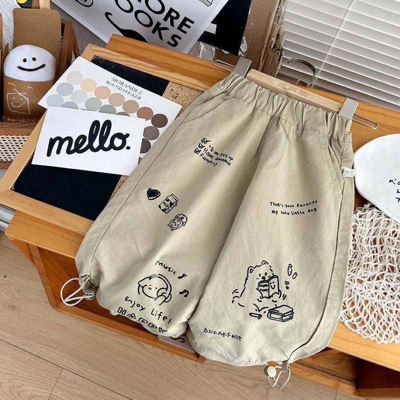 Boys' Khaki Cargo Pants Korean Style Loose Straight - Image 1