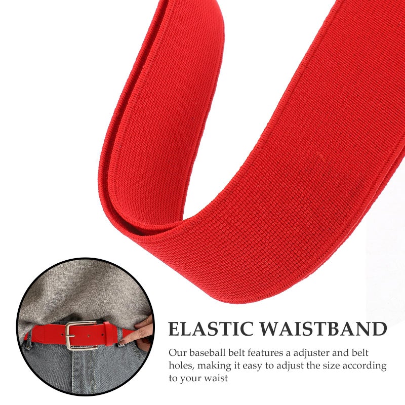 Adjustable Red Elastic Faux Leather Baseball Belt For Men Women And Youth Sports - Image 4