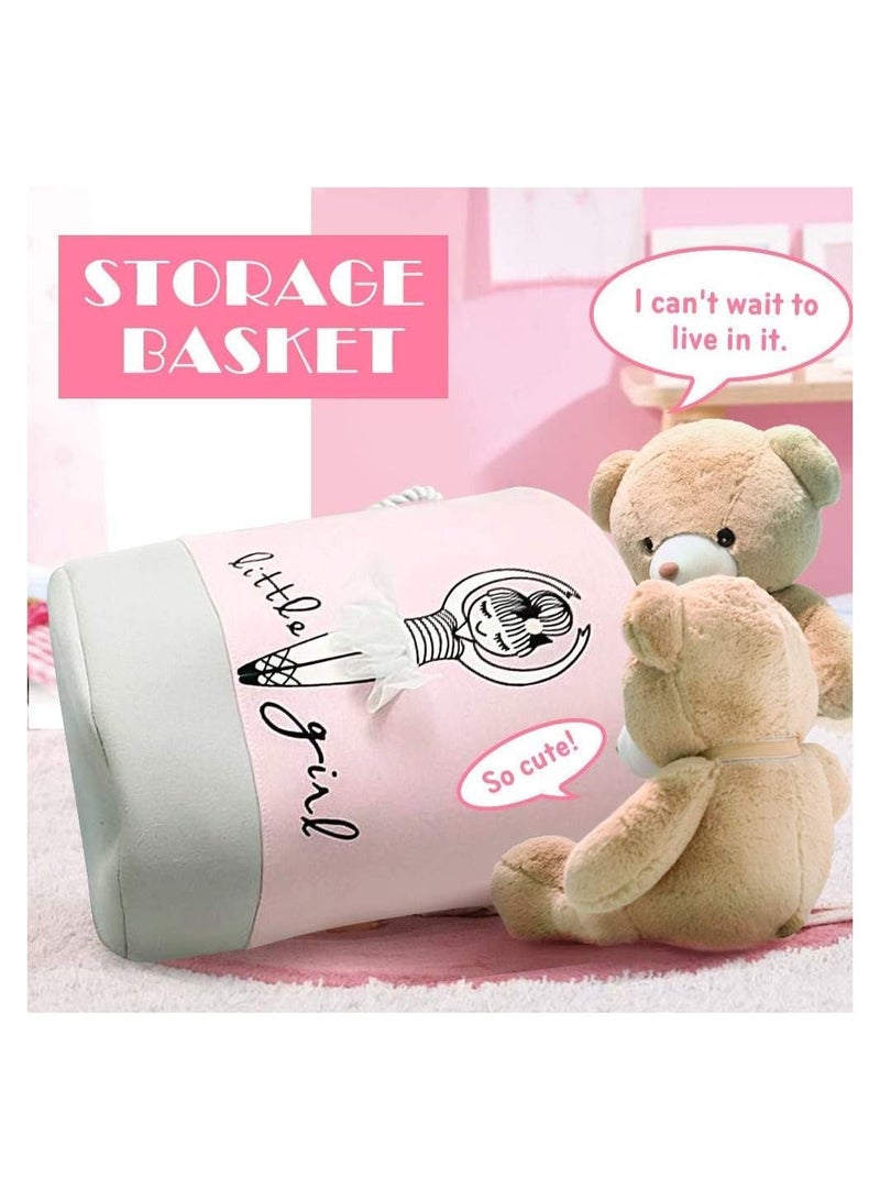 Cool Baby Foldable Barrel Clothing Storage Laundry Basket Grey/Pink 35x40centimeter - Image 2