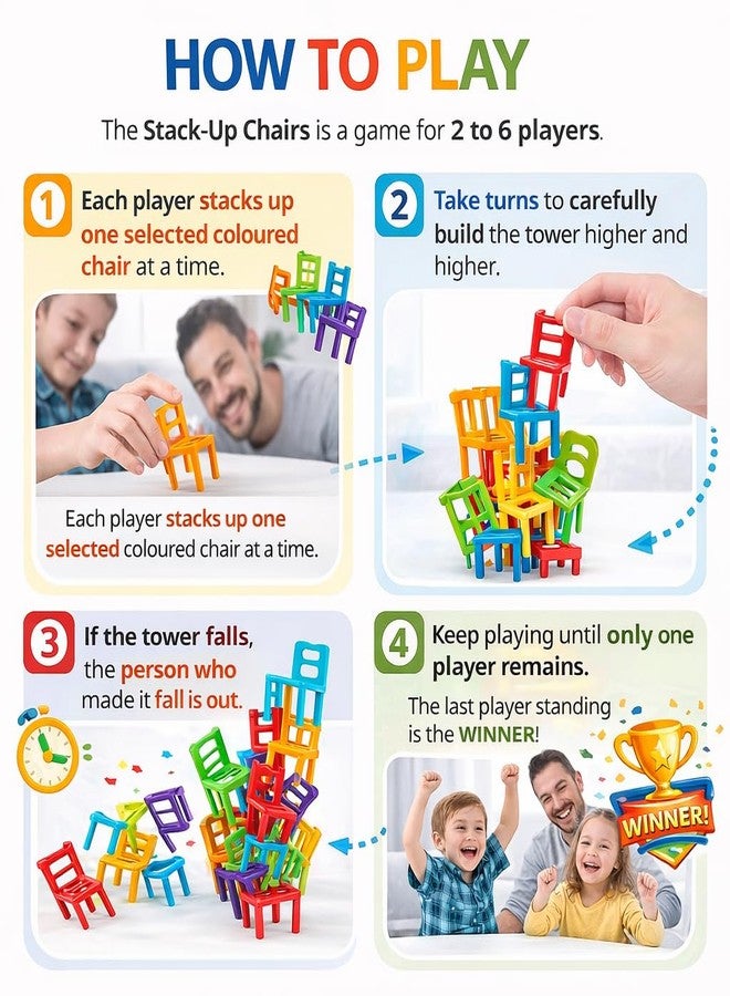 STYLERA KHEDDO Stack-Up Chair Balancing Game, Colourful Mini Chairs, Family Game for Kids, Builds Coordination, Balance and Problem-Solving Skills, Ages 3 and Above (36) - Image 3