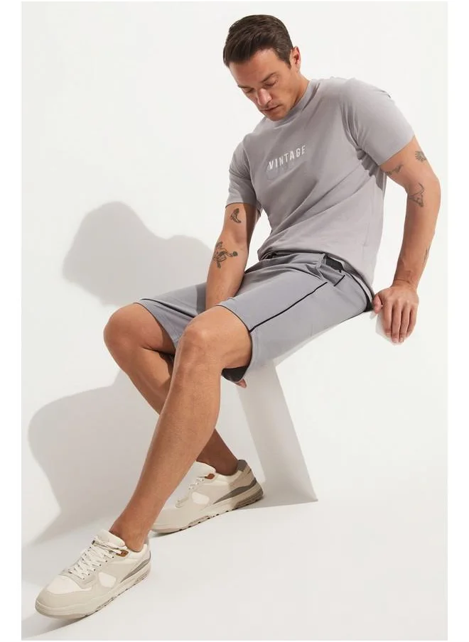 جون June Men Piping Detailed Short Grey