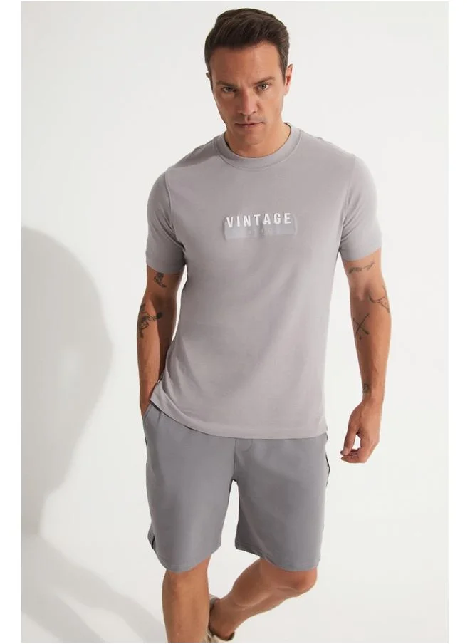 جون June Men Piping Detailed Short Grey