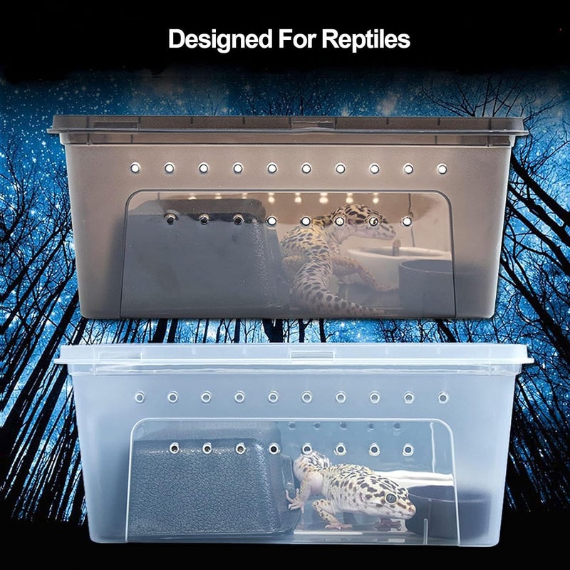 kathson Reptile Snake Feeding Box Breeding Hatching Container Lizard Tarantula Habitat Portable Transparent Plastic Mini Pet Houses for Spider Scorpion Gecko (White) - Image 2