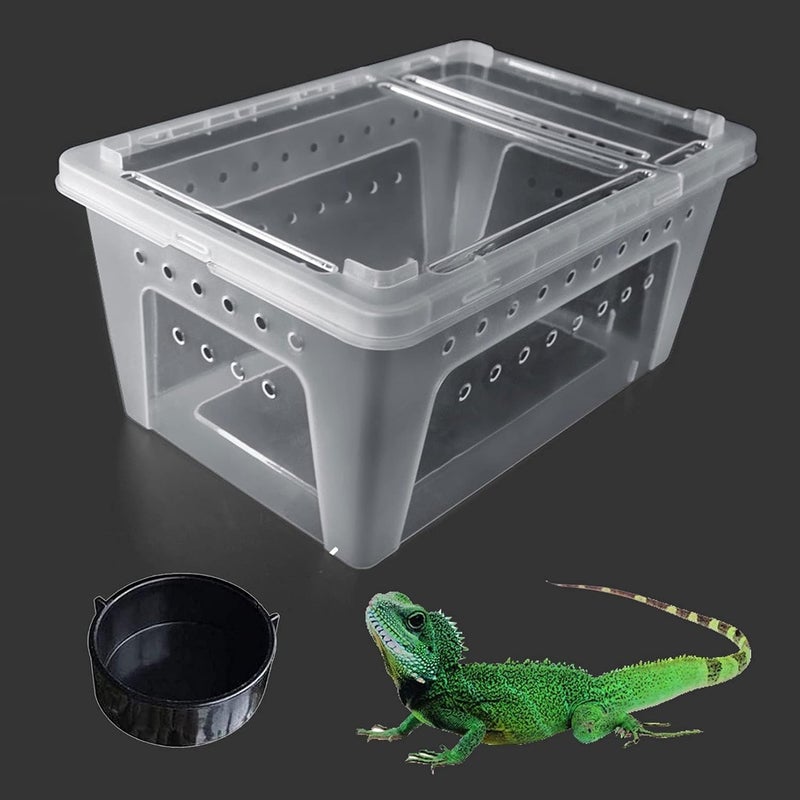 kathson Reptile Snake Feeding Box Breeding Hatching Container Lizard Tarantula Habitat Portable Transparent Plastic Mini Pet Houses for Spider Scorpion Gecko (White) - Image 1