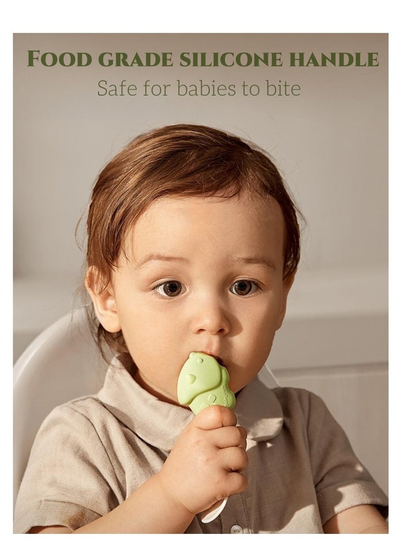 Baby Care Cute Dinosaur Baby Spoon and Fork Set with Travel Case, Self-Feeding Cutlery Set for Toddlers , BPA Free Toddler Training Set, Easy to Clean Ideal for Everyday Use and Travel Green - Image 2