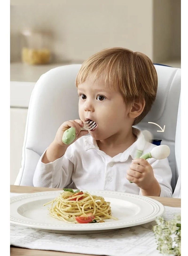 Baby Care Cute Dinosaur Baby Spoon and Fork Set with Travel Case, Self-Feeding Cutlery Set for Toddlers , BPA Free Toddler Training Set, Easy to Clean Ideal for Everyday Use and Travel Green - Image 3