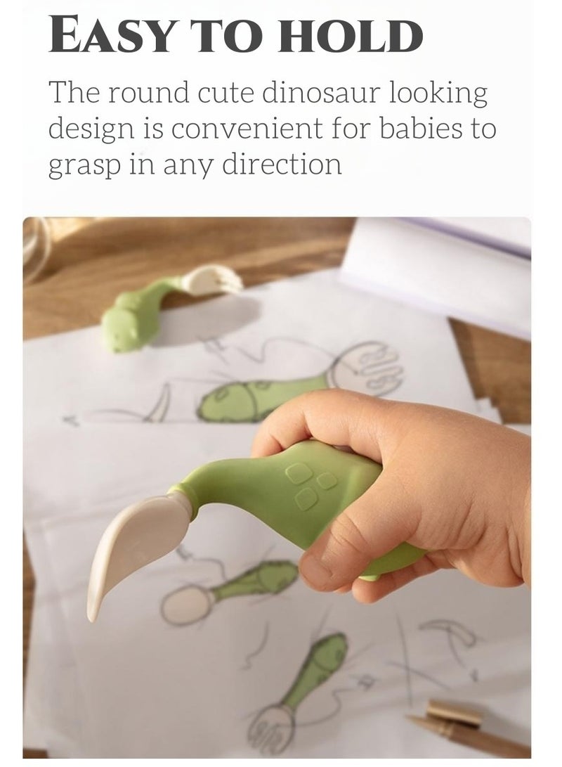 Baby Care Cute Dinosaur Baby Spoon and Fork Set with Travel Case, Self-Feeding Cutlery Set for Toddlers , BPA Free Toddler Training Set, Easy to Clean Ideal for Everyday Use and Travel Green - Image 4