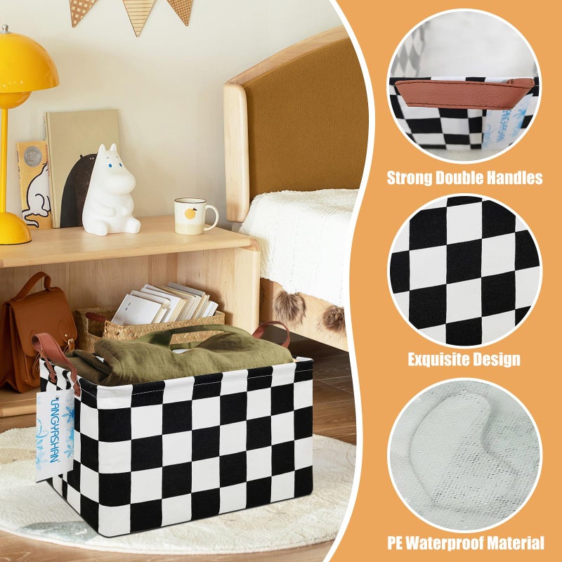 LANGYASHAN Rectangular Storage Bin Collapse Canvas Fabric Cartoon Storage Basket with Handles for Organizing Home Kitchen Boys and Girls Toys Office Closet Shelf Baskets (Rec-Racing flag) - Image 3