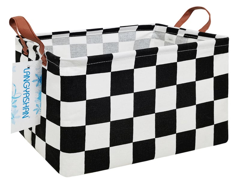 LANGYASHAN Rectangular Storage Bin Collapse Canvas Fabric Cartoon Storage Basket with Handles for Organizing Home Kitchen Boys and Girls Toys Office Closet Shelf Baskets (Rec-Racing flag) - Image 1