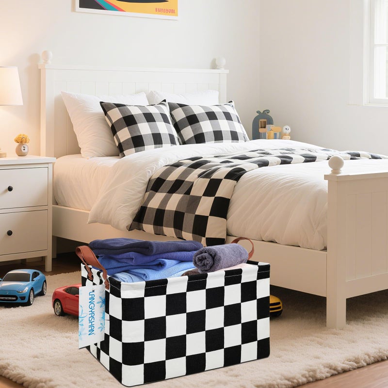 LANGYASHAN Rectangular Storage Bin Collapse Canvas Fabric Cartoon Storage Basket with Handles for Organizing Home Kitchen Boys and Girls Toys Office Closet Shelf Baskets (Rec-Racing flag) - Image 5