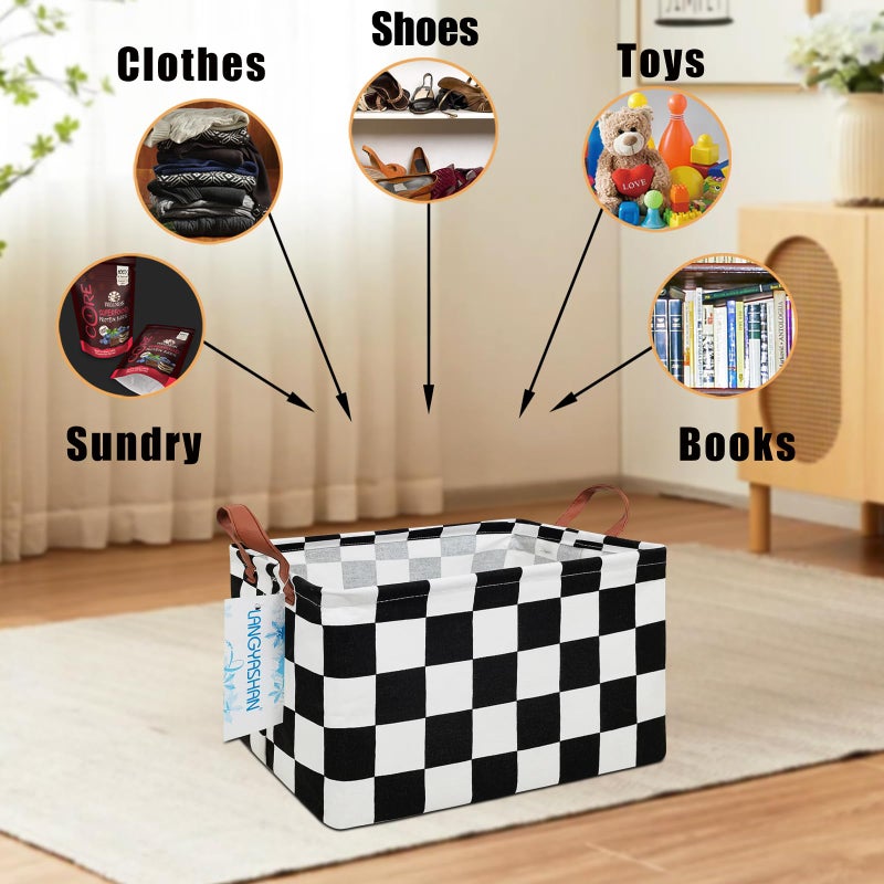 LANGYASHAN Rectangular Storage Bin Collapse Canvas Fabric Cartoon Storage Basket with Handles for Organizing Home Kitchen Boys and Girls Toys Office Closet Shelf Baskets (Rec-Racing flag) - Image 4