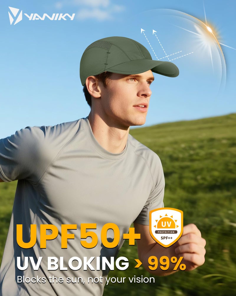 YANIKY Quick-Dry Running Hat for Men & Women Cooling Hat UPF 50+ Thin Baseball Cap Lightweight Breathable Mesh Sport Hats Army Green - Image 2