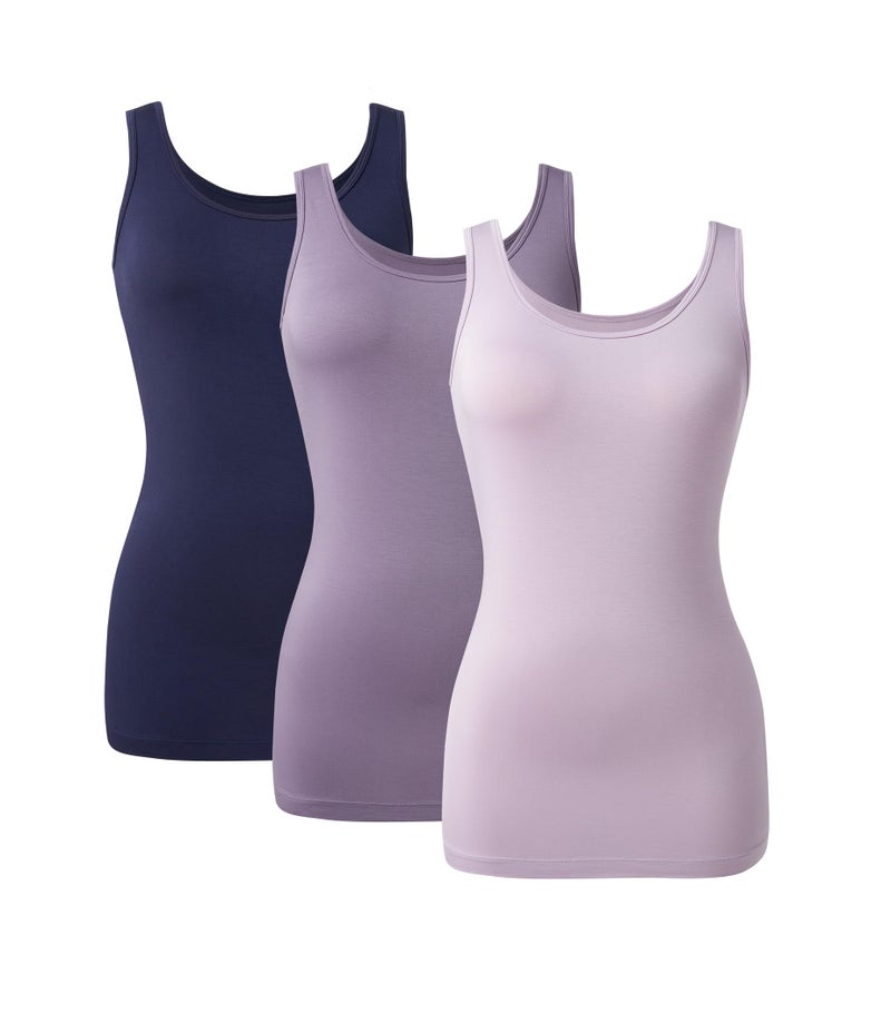 DAVID ARCHY Camisole Tops for Women Bamboo Rayon Soft Breathable Women's Undershirts 3 Pack Layering, Lounge, Sleepwear (M, Navy Blue/Light Purple/Purple Gray) - Image 1